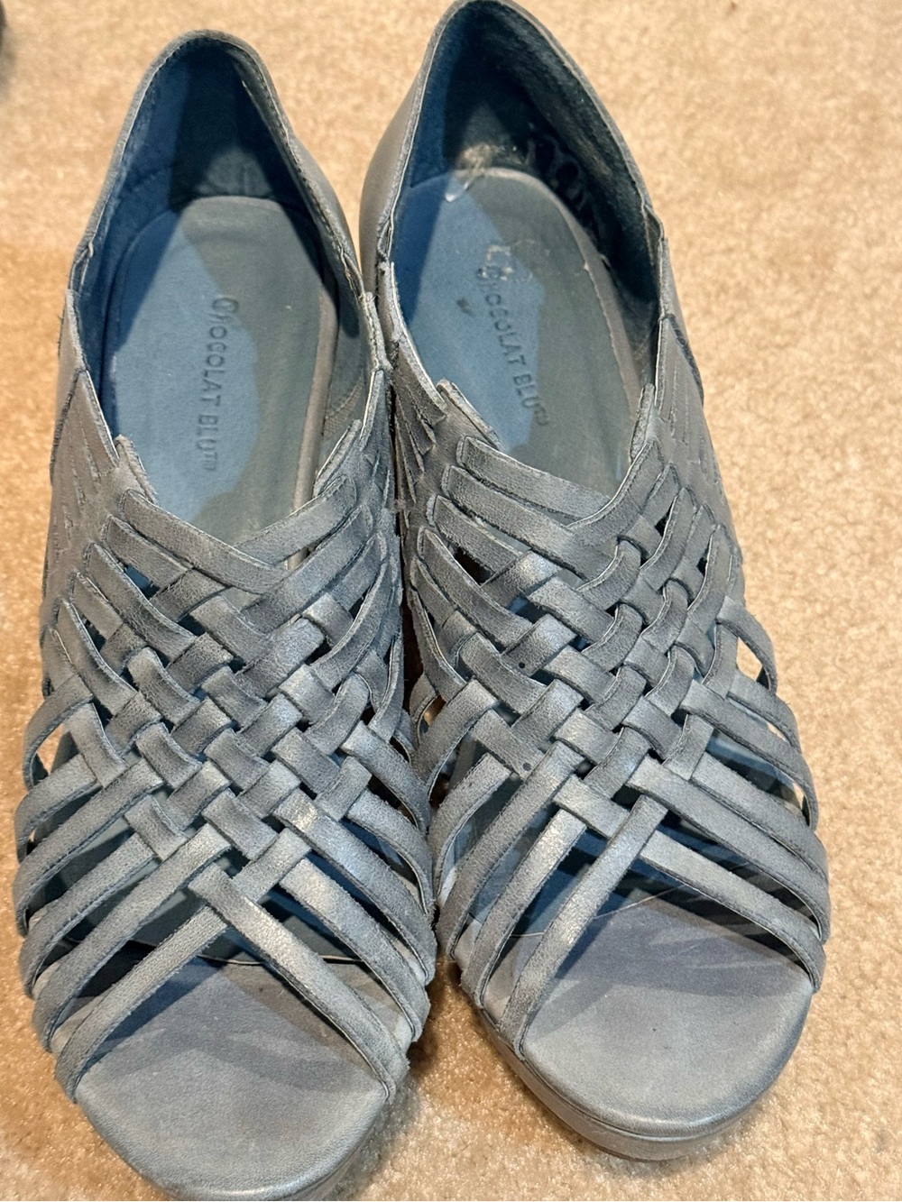 Chocolat Blu Gray Woven Peep-Toe Sandals